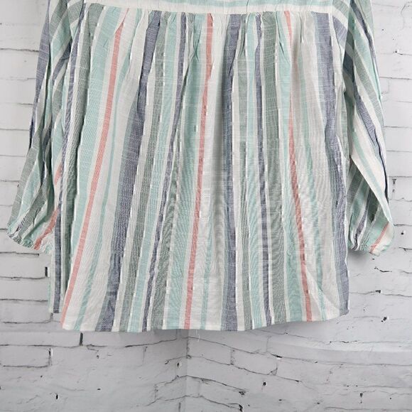 KNOX ROSE MULTI COLOR STRIP V NECK LONG SLEEVE BOHO SMOCK TOP SIZE XS NWT - Picture 11 of 11